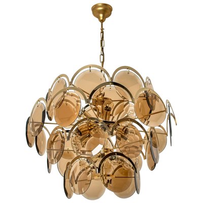 Large Smoked Glass and Brass Chandelier in the Style of Vistosi, Italy-VDW-950155