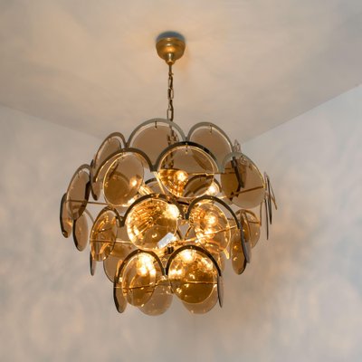 Large Smoked Glass and Brass Chandelier in the Style of Vistosi, Italy-VDW-950155