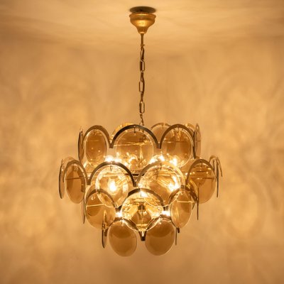 Large Smoked Glass and Brass Chandelier in the Style of Vistosi, Italy-VDW-950155