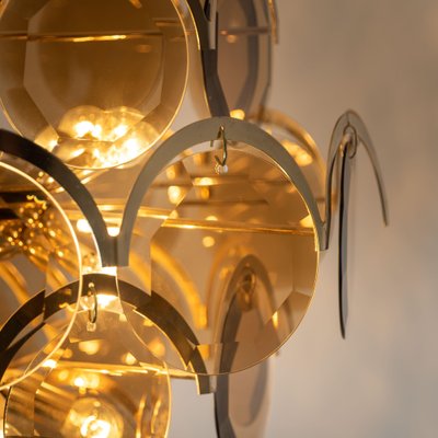 Large Smoked Glass and Brass Chandelier in the Style of Vistosi, Italy-VDW-950155