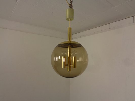 Large Smoked Glass & Brass Ceiling Lamp from Limburg, 1960s-RDW-1822464