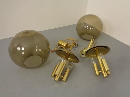 Large Smoked Glass & Brass Ceiling Lamp from Limburg, 1960s-RDW-1822464