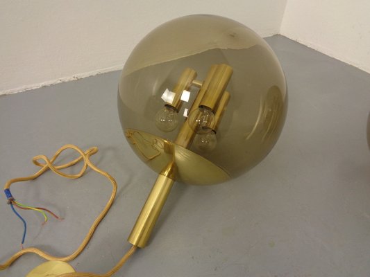 Large Smoked Glass & Brass Ceiling Lamp from Limburg, 1960s-RDW-1822464