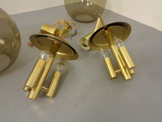 Large Smoked Glass & Brass Ceiling Lamp from Limburg, 1960s-RDW-1822464