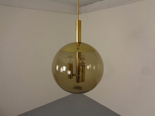 Large Smoked Glass & Brass Ceiling Lamp from Limburg, 1960s-RDW-1822464