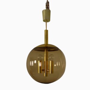 Large Smoked Glass & Brass Ceiling Lamp from Limburg, 1960s-RDW-1822464