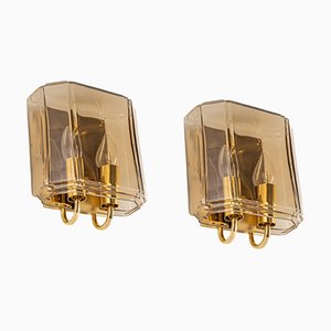 Large Smoked Glass Sconce by Limburg, Germany, Set of 2-UGR-1301202