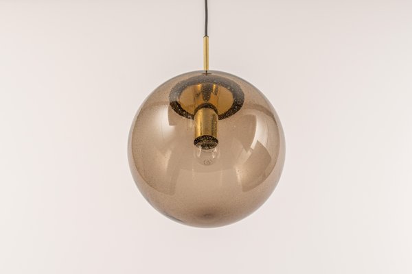 Large Smoky Glass Ball and Brass Pendant Lamp from Limburg, Germany, 1970s-UGR-1294407