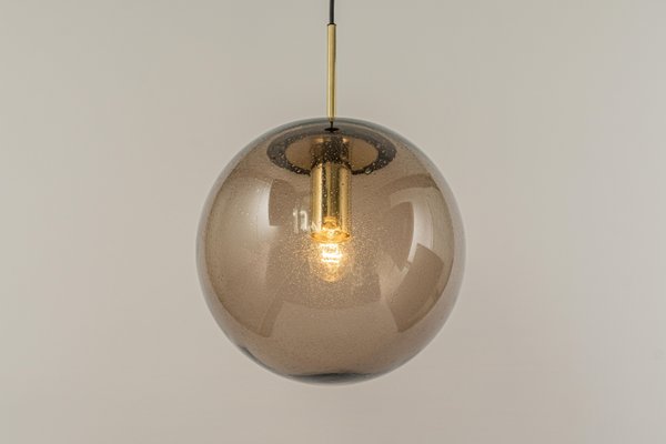 Large Smoky Glass Ball and Brass Pendant Lamp from Limburg, Germany, 1970s-UGR-1294407