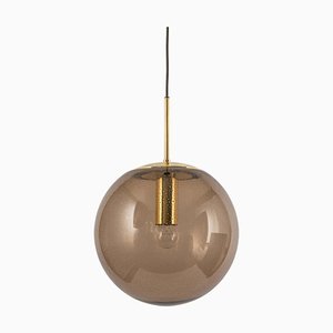 Large Smoky Glass Ball and Brass Pendant Lamp from Limburg, Germany, 1970s-UGR-1294407