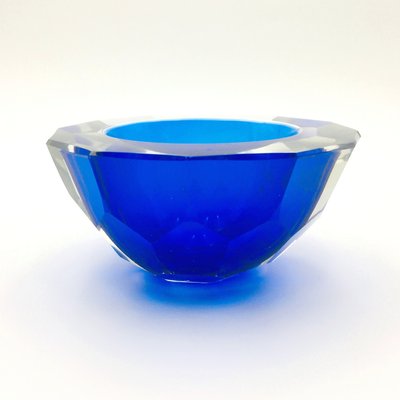 Large Sommerso Diamond Faceted Geode Glass Bowl by Mandruzzato, Italy, 1970s-BMM-1145848