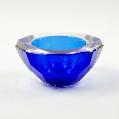 Large Sommerso Diamond Faceted Geode Murano Glass Bowl by Mandruzzato, Italy, 1970s-BMM-1774449