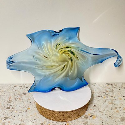 Large Sommerso Murano Centerbowl in Blue & Amber-OLQ-1736661