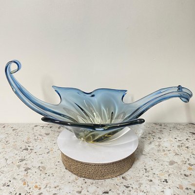 Large Sommerso Murano Centerbowl in Blue & Amber-OLQ-1736661