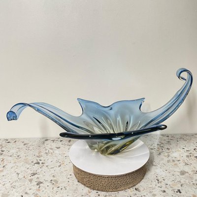 Large Sommerso Murano Centerbowl in Blue & Amber-OLQ-1736661