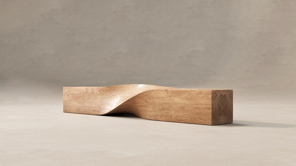 Large Soul Sculpture Bench in Brass and Natural Gold by Veronica Mar