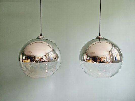 Large Space Age Pendant Lights in Transparent and Chrome Glass, 1970, Set of 2-FAX-2034509