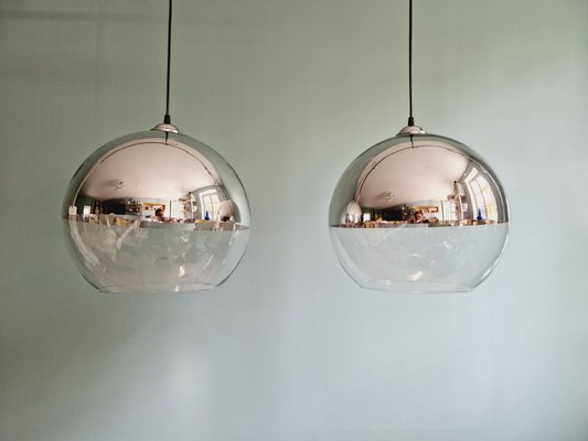 Large Space Age Pendant Lights in Transparent and Chrome Glass, 1970, Set of 2-FAX-2034509