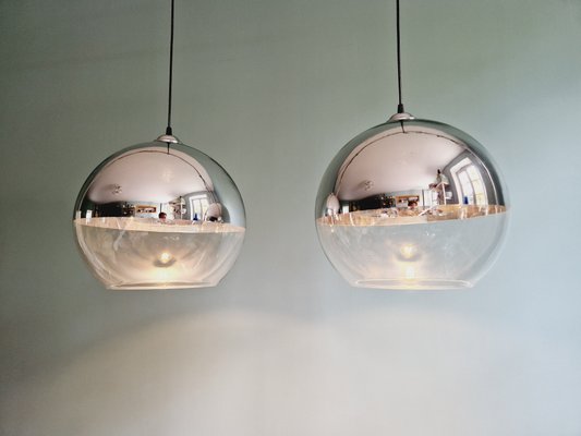 Large Space Age Pendant Lights in Transparent and Chrome Glass, 1970, Set of 2-FAX-2034509