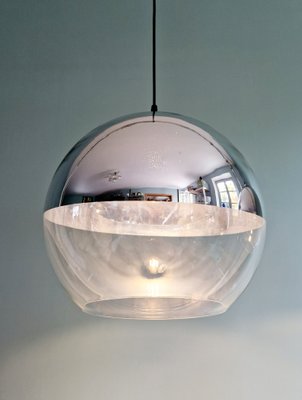 Large Space Age Pendant Lights in Transparent and Chrome Glass, 1970, Set of 2-FAX-2034509