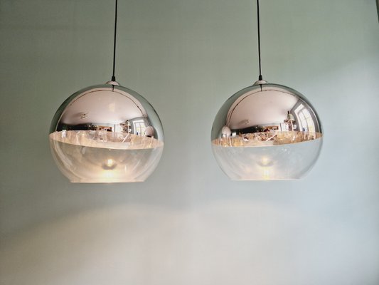 Large Space Age Pendant Lights in Transparent and Chrome Glass, 1970, Set of 2-FAX-2034509