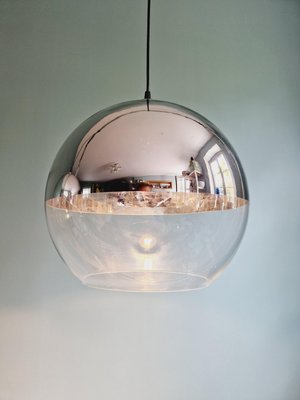 Large Space Age Pendant Lights in Transparent and Chrome Glass, 1970, Set of 2-FAX-2034509