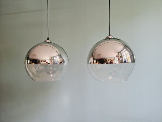 Large Space Age Pendant Lights in Transparent and Chrome Glass, 1970, Set of 2-FAX-2034509