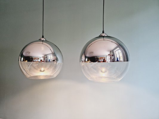 Large Space Age Pendant Lights in Transparent and Chrome Glass, 1970, Set of 2-FAX-2034509