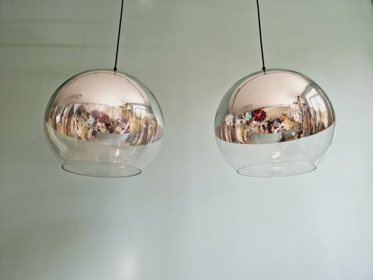 Large Space Age Pendant Lights in Transparent and Chrome Glass, 1970, Set of 2-FAX-2034509