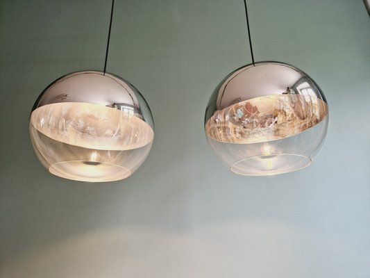 Large Space Age Pendant Lights in Transparent and Chrome Glass, 1970, Set of 2-FAX-2034509