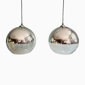 Large Space Age Pendant Lights in Transparent and Chrome Glass, 1970, Set of 2-FAX-2034509