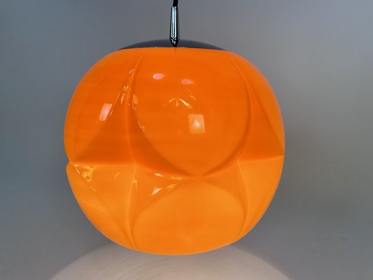 Large Space Age Sculptural Opaline Glass and Chrome Hanging Lamp from Peill & Putzler, Germany, 1960s-JP-1811950