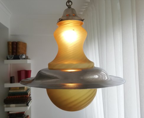 Large Space Age Ufo Yellow Glass and Metal Hanging Lamp, 1970s-SCS-1004641