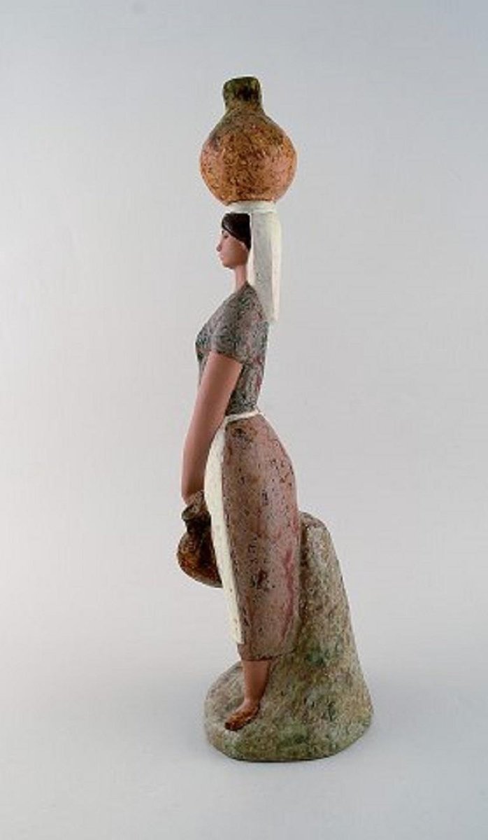 Large Spanish Glazed Ceramic Figure of a Woman Carrying Water from Lladro