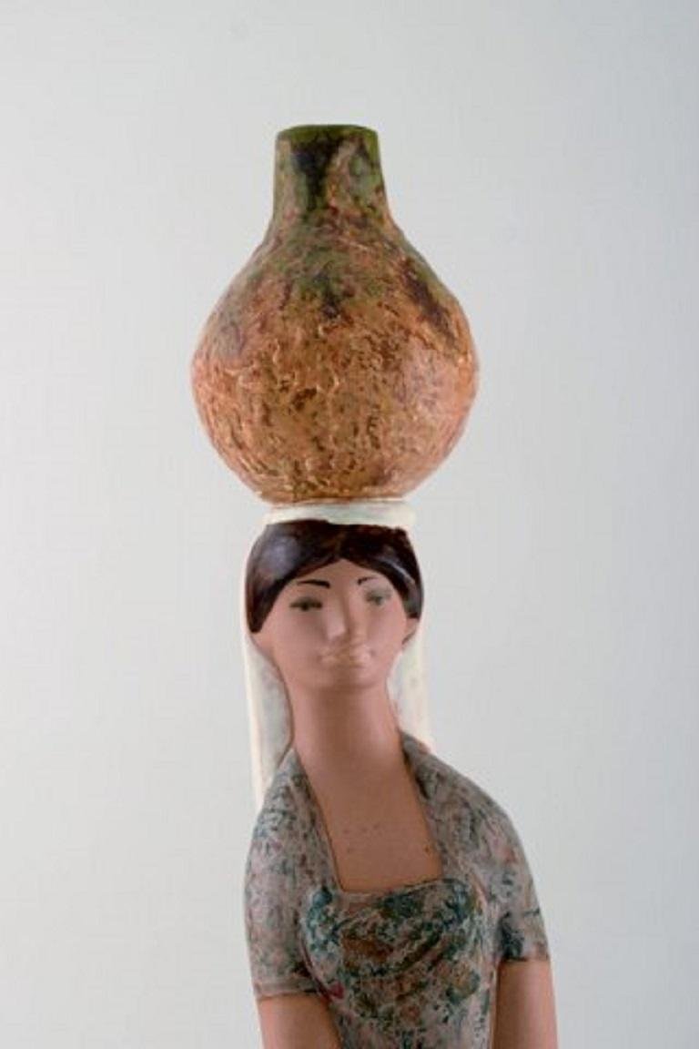 Large Spanish Glazed Ceramic Figure of a Woman Carrying Water from Lladro