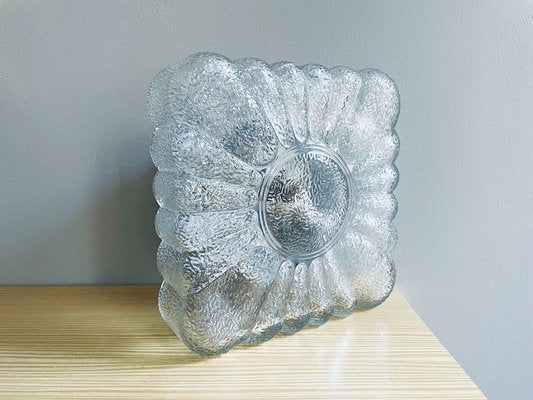 Large Spanish Square Clear Textured Glass Flush Mount Lamp, 1970s-SCS-1822216