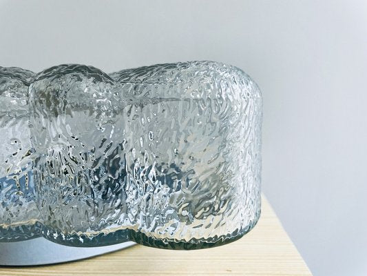 Large Spanish Square Clear Textured Glass Flush Mount Lamp, 1970s-SCS-1822216