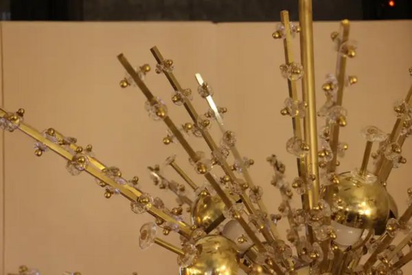 Large Sputnik Chandelier in Brass, 1970s-YF-1725320