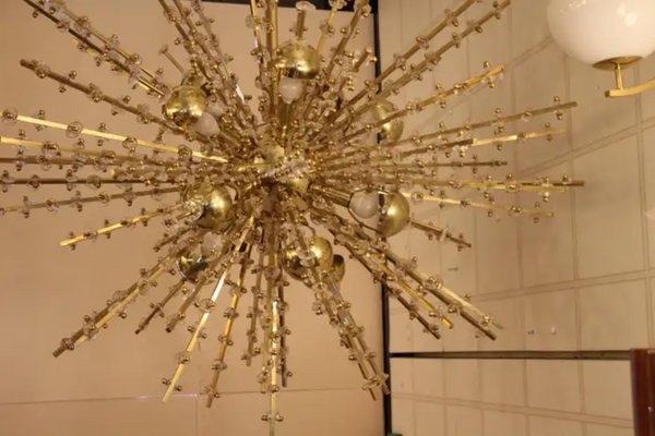 Large Sputnik Chandelier in Brass, 1970s-YF-1725320