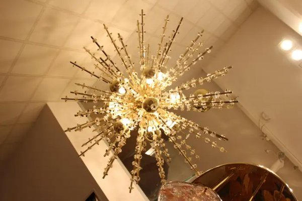 Large Sputnik Chandelier in Brass, 1970s-YF-1725320