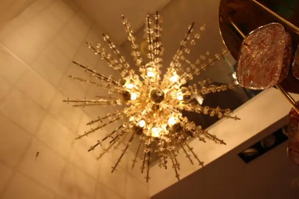 Large Sputnik Chandelier in Brass, 1970s-YF-1725320