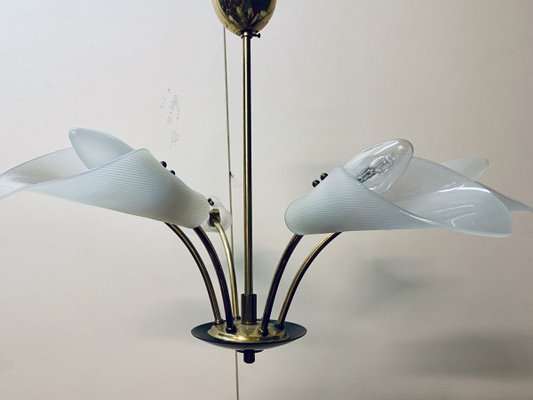 Large Sputnik Spider Floral 6-Arm Ceiling Lamp in Plastic & Brass, 1950s