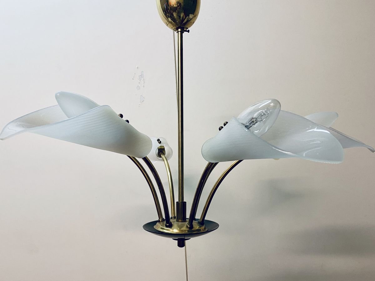 Large Sputnik Spider Floral 6-Arm Ceiling Lamp in Plastic & Brass, 1950s