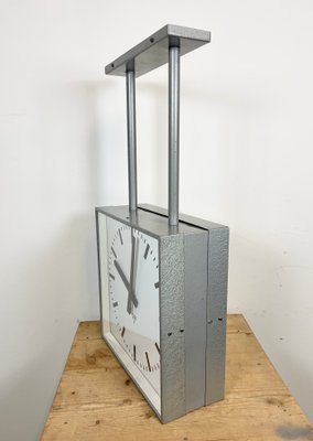 Large Square Industrial Double-Sided Factory Clock from Pragotron, 1960s-CGF-1393515