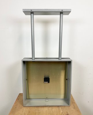 Large Square Industrial Double-Sided Factory Clock from Pragotron, 1960s-CGF-1393515