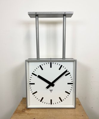 Large Square Industrial Double-Sided Factory Clock from Pragotron, 1960s-CGF-1393515