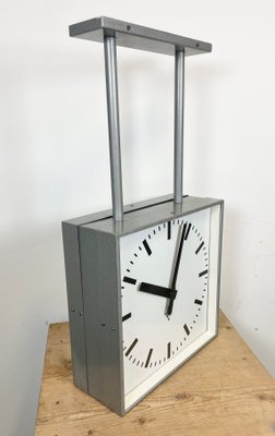 Large Square Industrial Double-Sided Factory Clock from Pragotron, 1960s-CGF-1393515