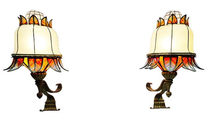 Large Stained Glass Wall Lamps, Set of 2-UCH-1224543