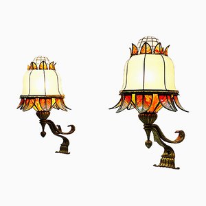 Large Stained Glass Wall Lamps, Set of 2-UCH-1224543