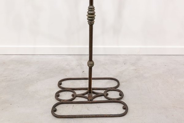 Large Standing Candleholder with 5 Lights in Forged Iron and Wood Carving, 1950s-UJE-630694